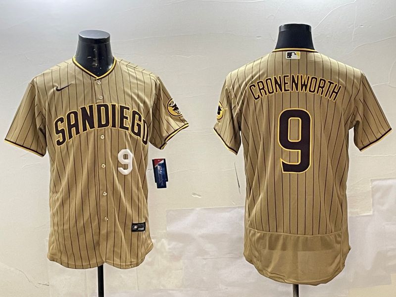 Men San Diego Padres 9 Cronenworth Brown Stripe Elite 2025 Nike MLB Jersey style 4